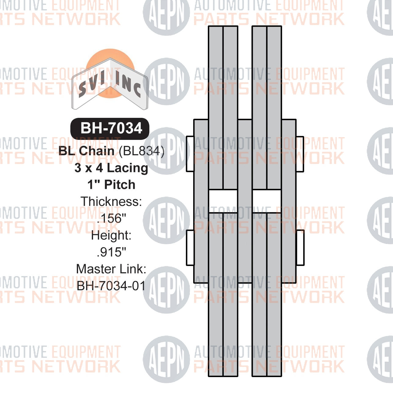 10 feet - 1" Pitch Leaf Chain 3x4 | Lift Chain 30 lbs. BL834 | SVI BH-7034