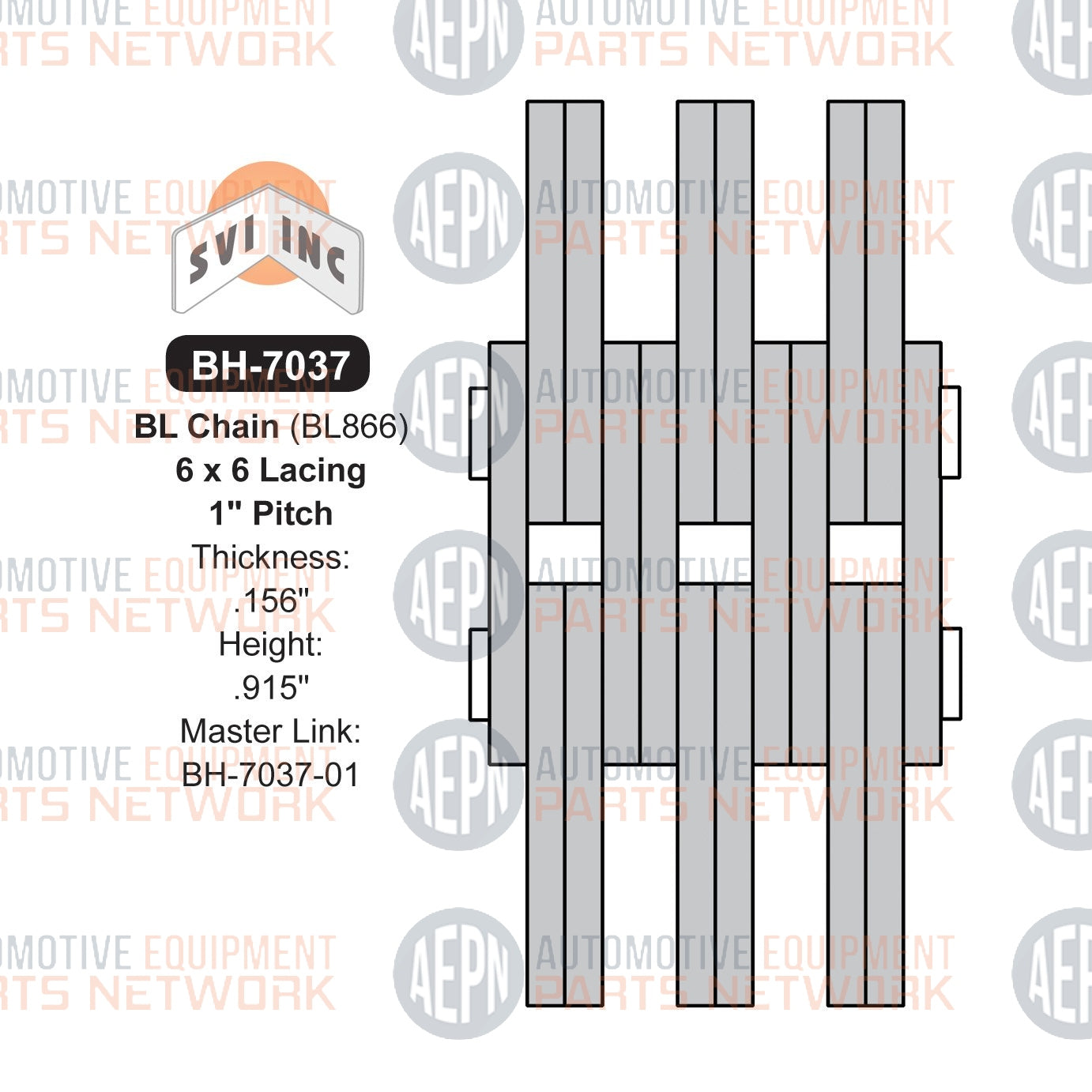 10 feet - 1" Pitch Leaf Chain 6x6 | Lift Chain 51 lbs. BL866 | SVI BH-7037