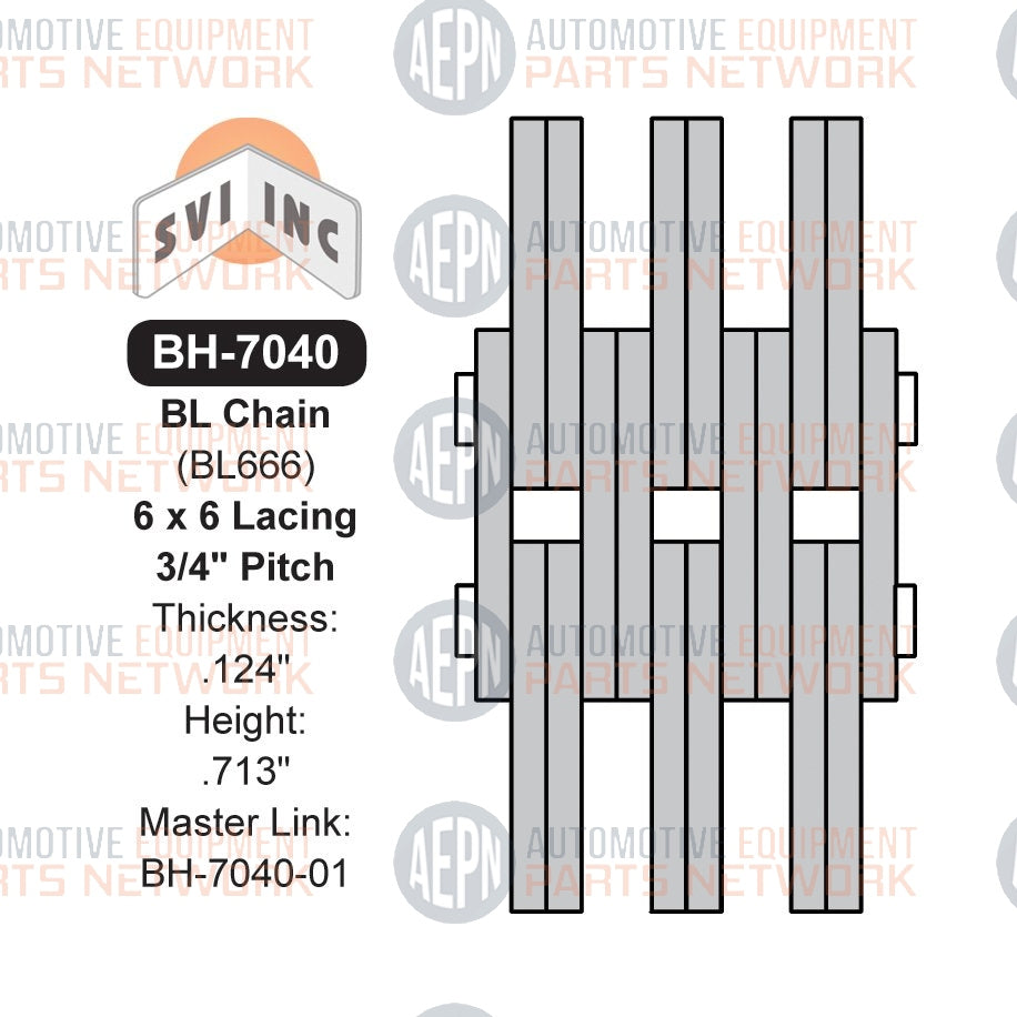 10 feet - 3/4" Pitch Leaf Chain 6x6 | Lift Chain 32 lbs. BL666 | SVI BH-7040